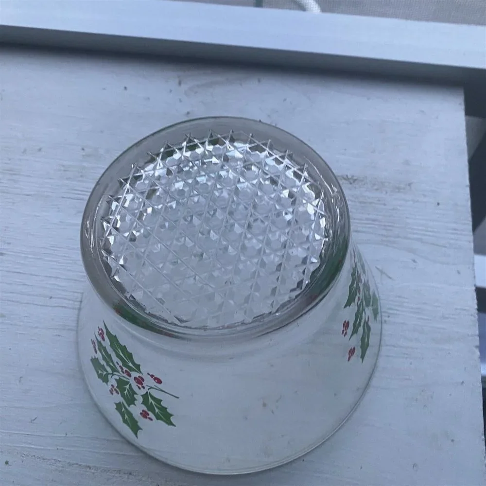 Vintage Holly Berry Ice Bowl Bucket Serving Bowl Indiana Glass